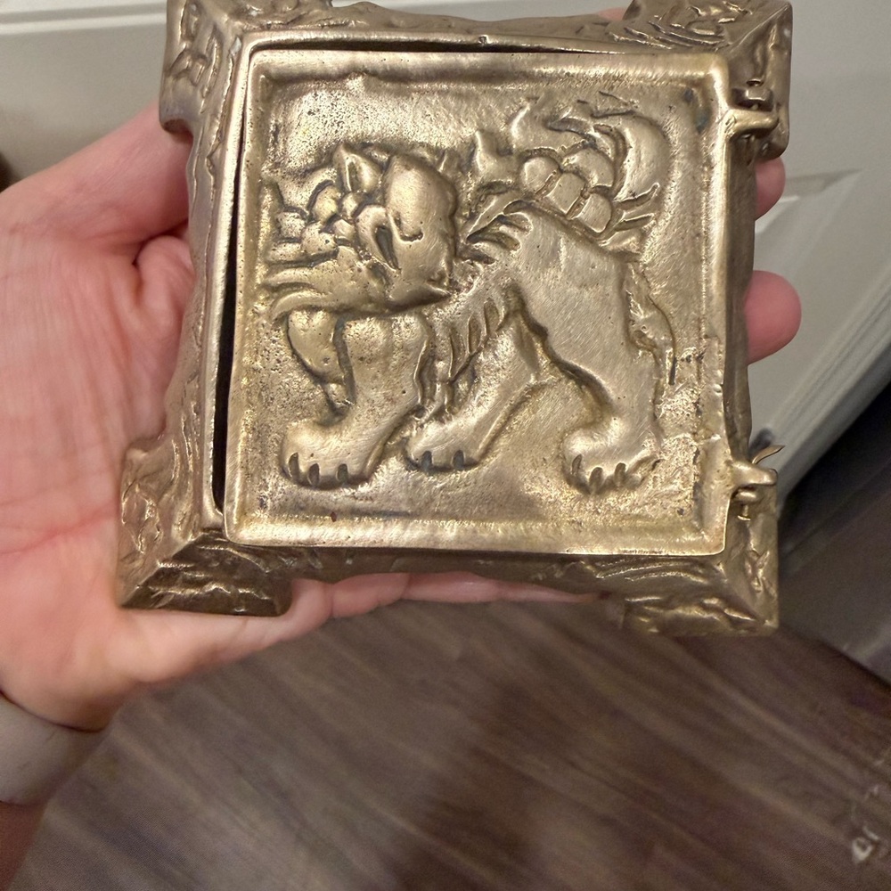 Vintage Brass Chinese Lion Trinket box